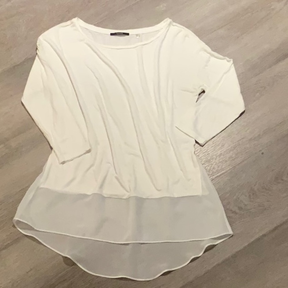 TAHARI White 3/4 Sleeve Top with Border - Size Small